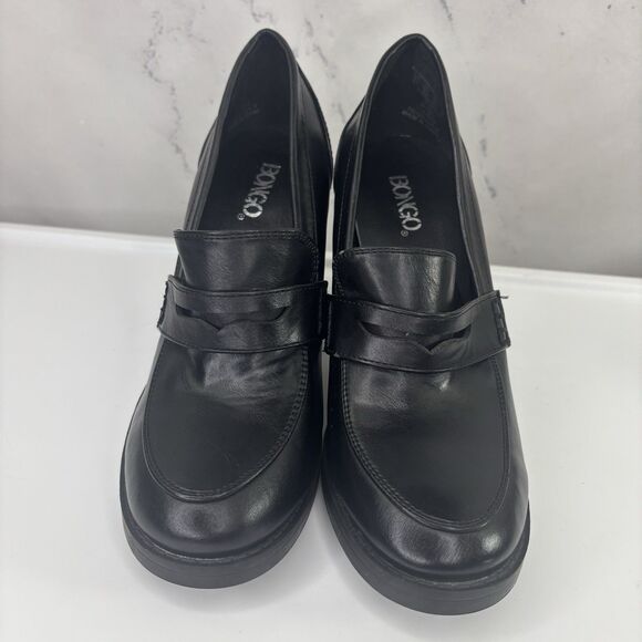 Y2K 90s Vintage Bongo Block Heel Platform Loafers Blk Leather Chunky 8.5 Grunge - Picture 15 of 15
